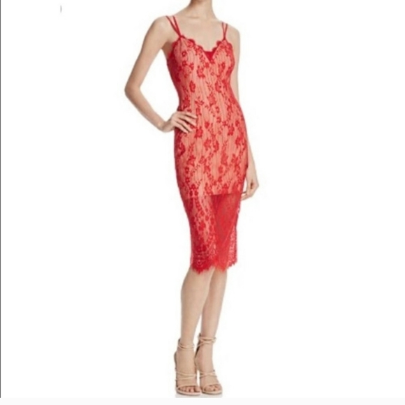 KEEPSAKE the Label Midi Red Lace Dress NWT
